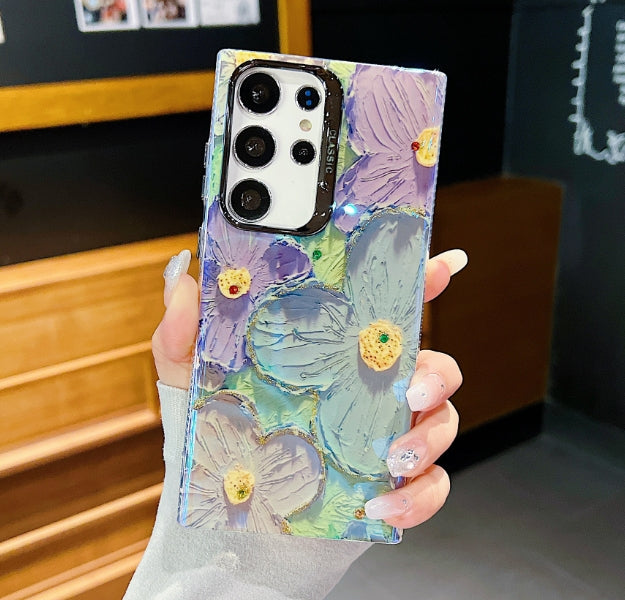 Luxurious Rhinestone Oil Painting Flowers Case For Samsung