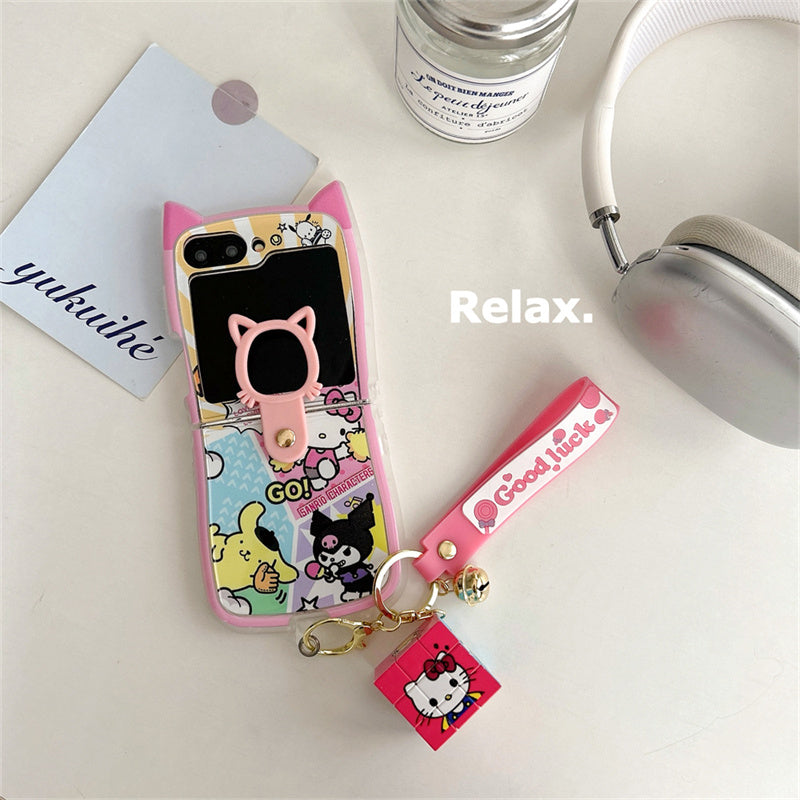 Cartoon Cat Case for Samsung Z Flip 6 & 5 with Free Hand Strap