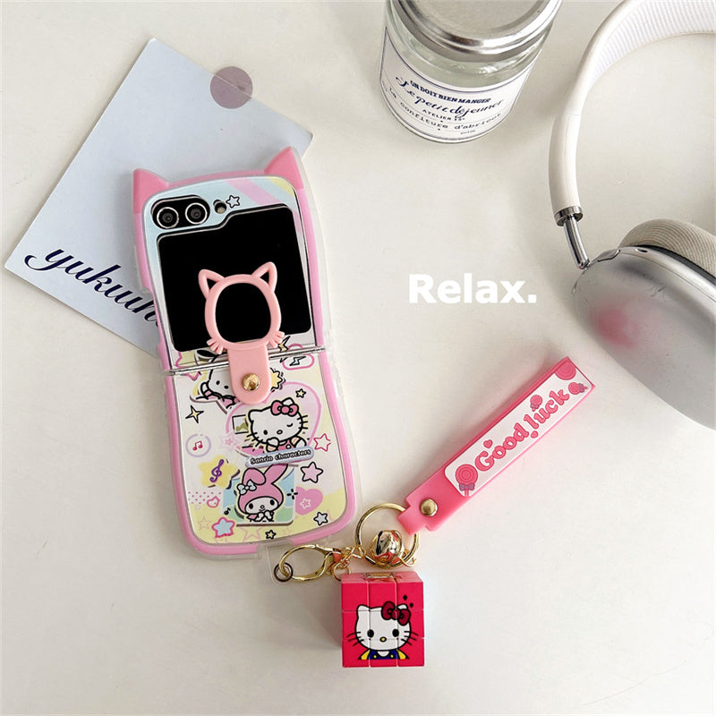 Cartoon Cat Case for Samsung Z Flip 6 & 5 with Free Hand Strap