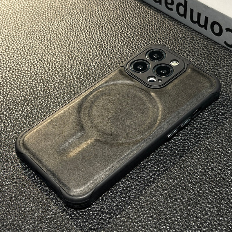 Leather Magnetic Wireless Charging Case For iPhone