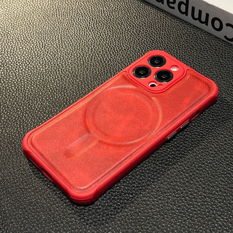 Leather Magnetic Wireless Charging Case For iPhone