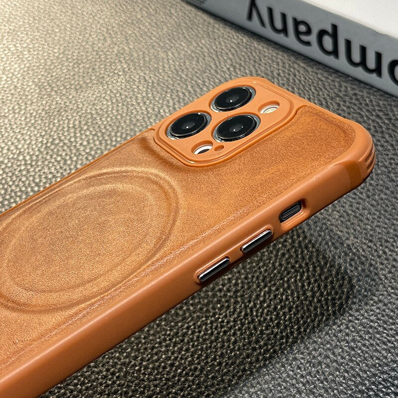 Leather Magnetic Wireless Charging Case For iPhone