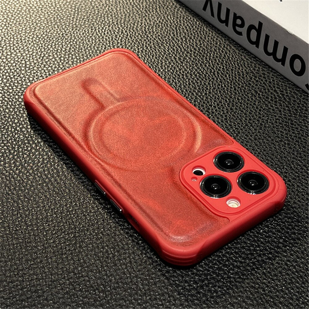 Leather Magnetic Wireless Charging Case For iPhone