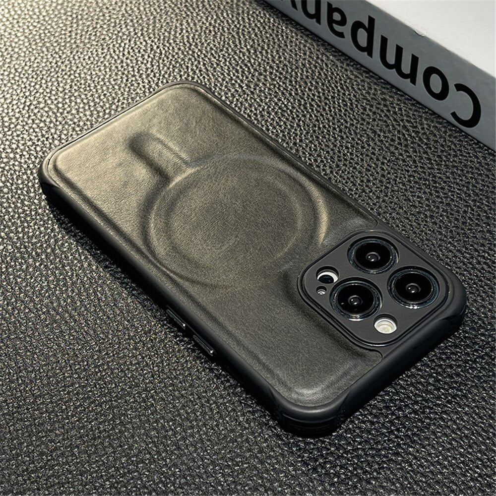 Leather Magnetic Wireless Charging Case For iPhone