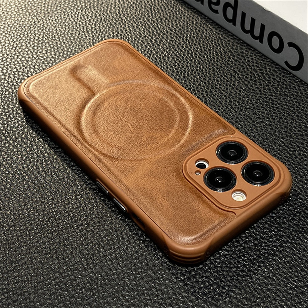 Leather Magnetic Wireless Charging Case For iPhone