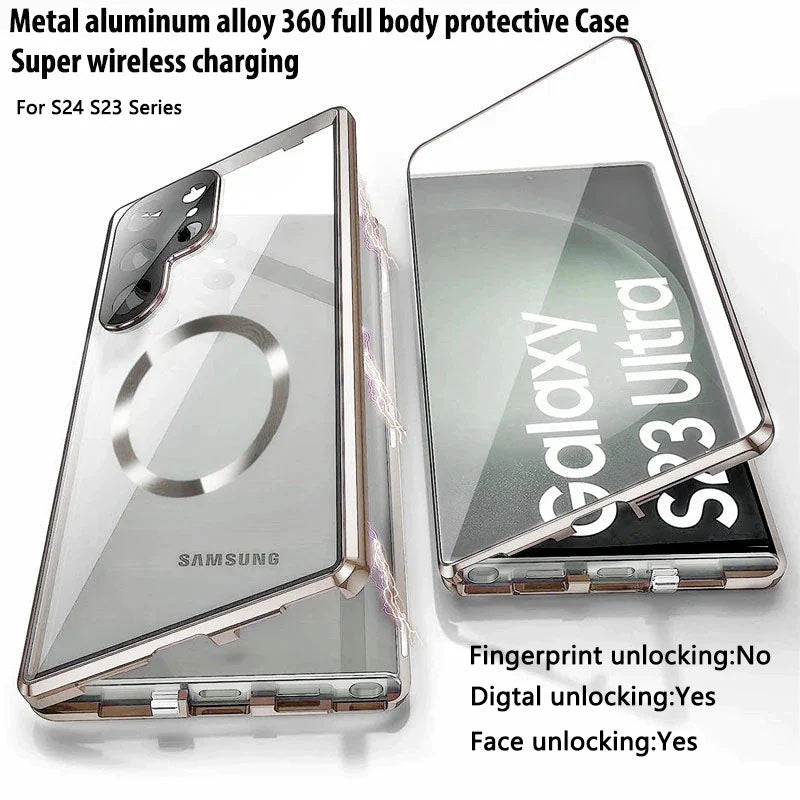 Magnetic Metal Aluminum Alloy 360° Full Surround Screen Glass Case for Samsung