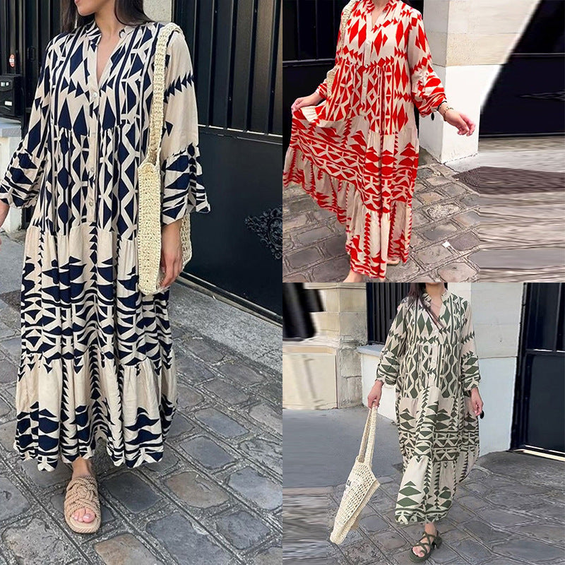 New Elegant Printed Shirt Bohemian Dress