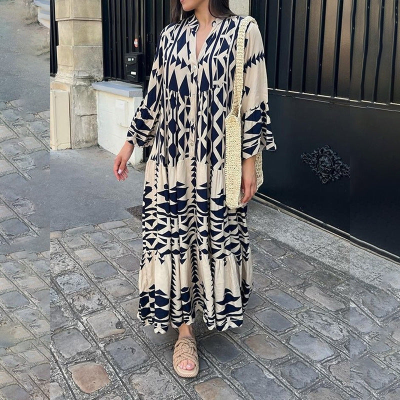 New Elegant Printed Shirt Bohemian Dress