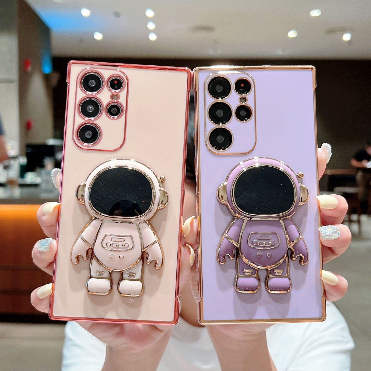 Side electroplating astronaut stand phone case for Samsung Galaxy S/A