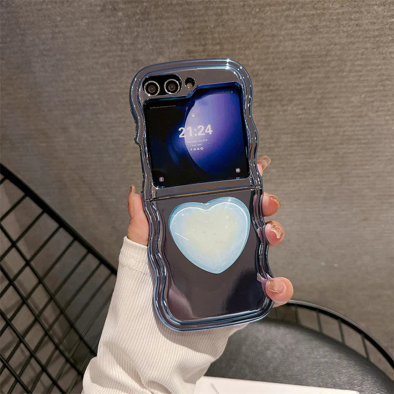 Luxury Heart Stand Plating Wave Edge Phone Case For Samsung Galaxy Z Flip Series