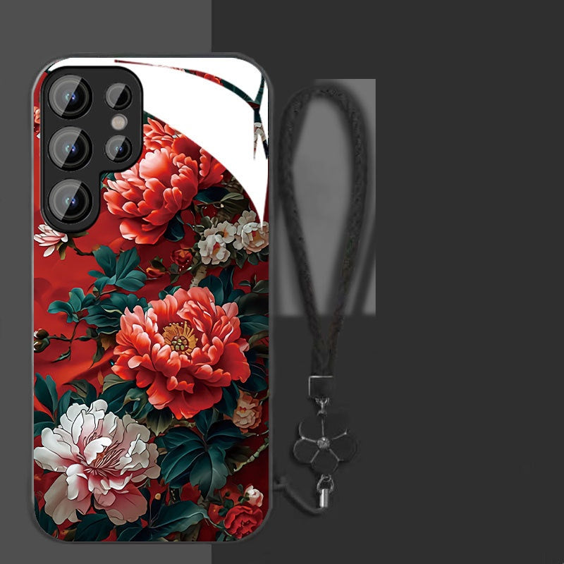 Popular red peony flower for Samsung glass phone case