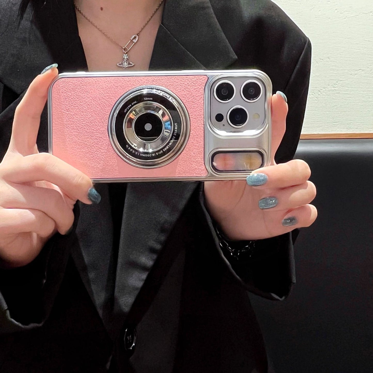 New leather rotating camera stand mobile phone case