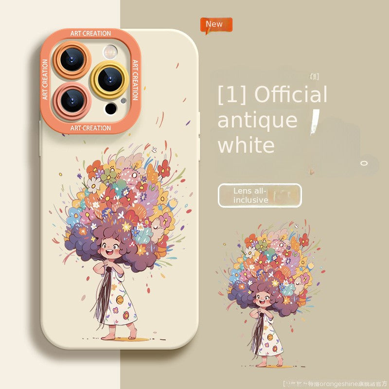 IPhone Silicone Original Silicone Cartoon Curly Hair Girl Phone Case -2