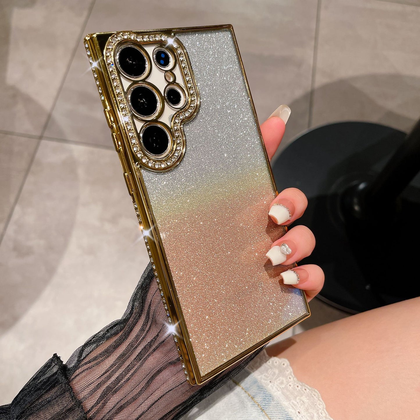 Rhinestone electroplating gradient glitter anti-fall mobile phone case