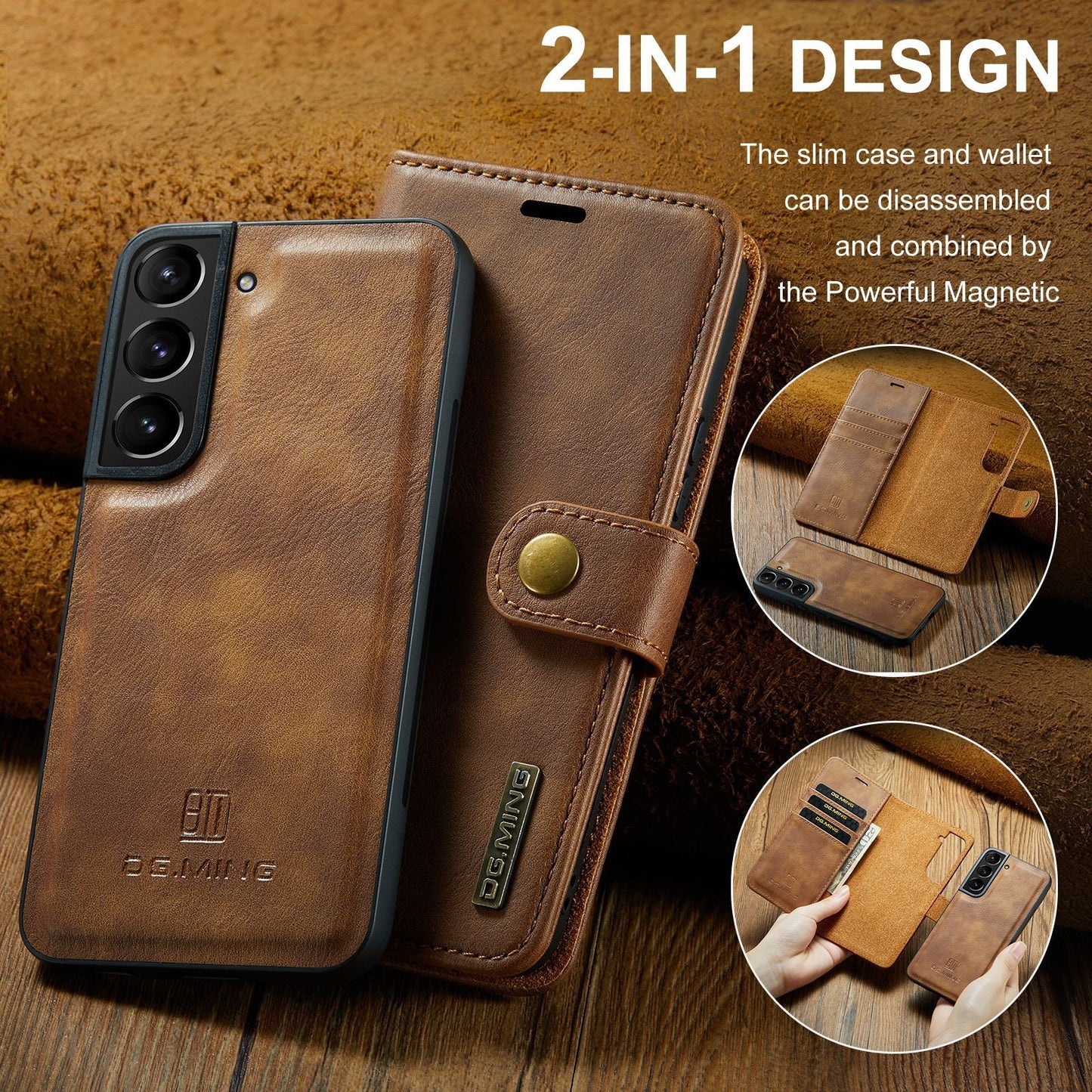 High-grade magnet split leather case 2-in-1 wallet protective leather case mobile phone case