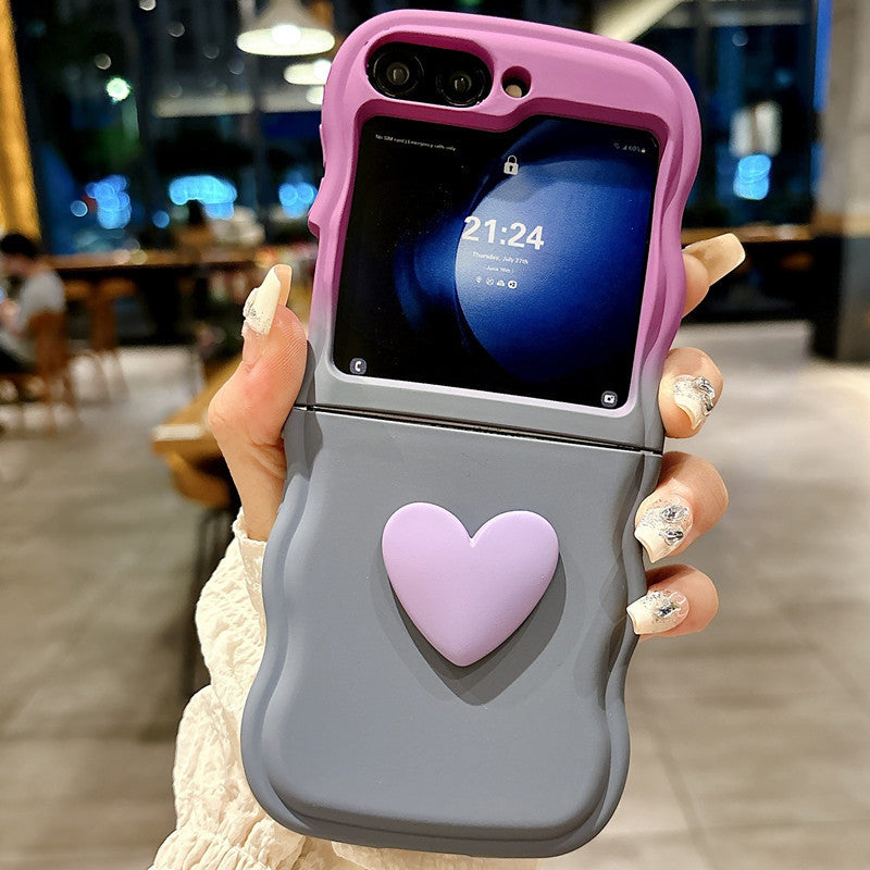 Gradient solid color simple heart mobile phone case suitable for Samsung Z flip