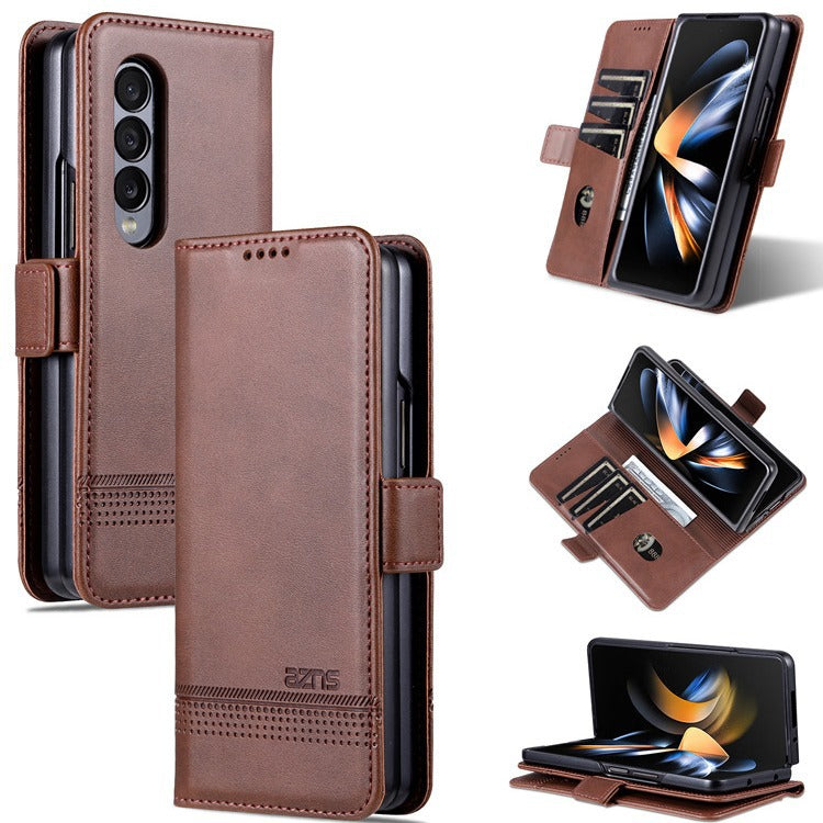 Angkop para sa Samsung z fold 3/4/5 premium genuine leather case retro business mobile phone case