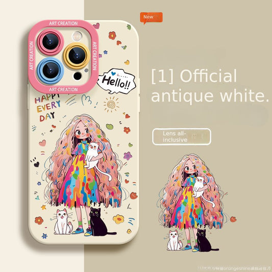 IPhone Silicone Original Silicone Cartoon Curly Hair Girl Phone Case
