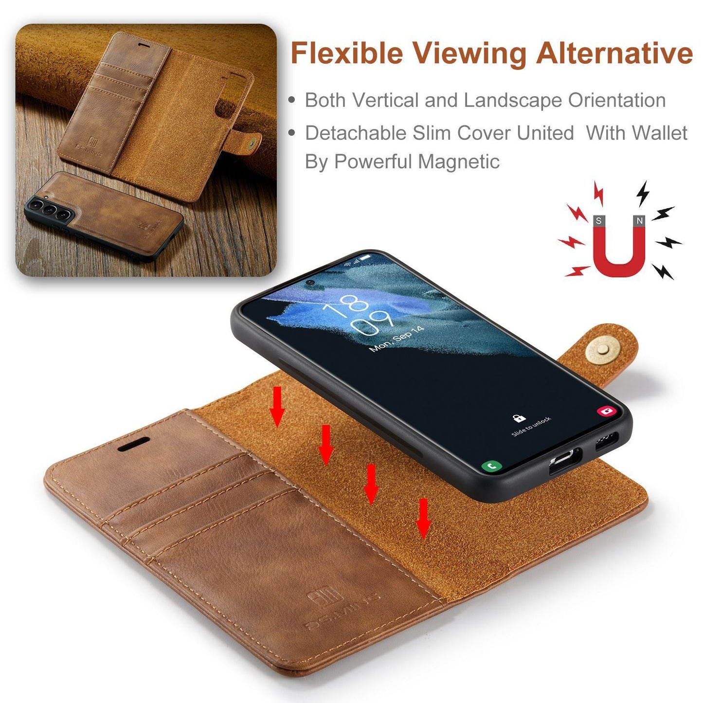 High-grade magnet split leather case 2-in-1 wallet protective leather case mobile phone case