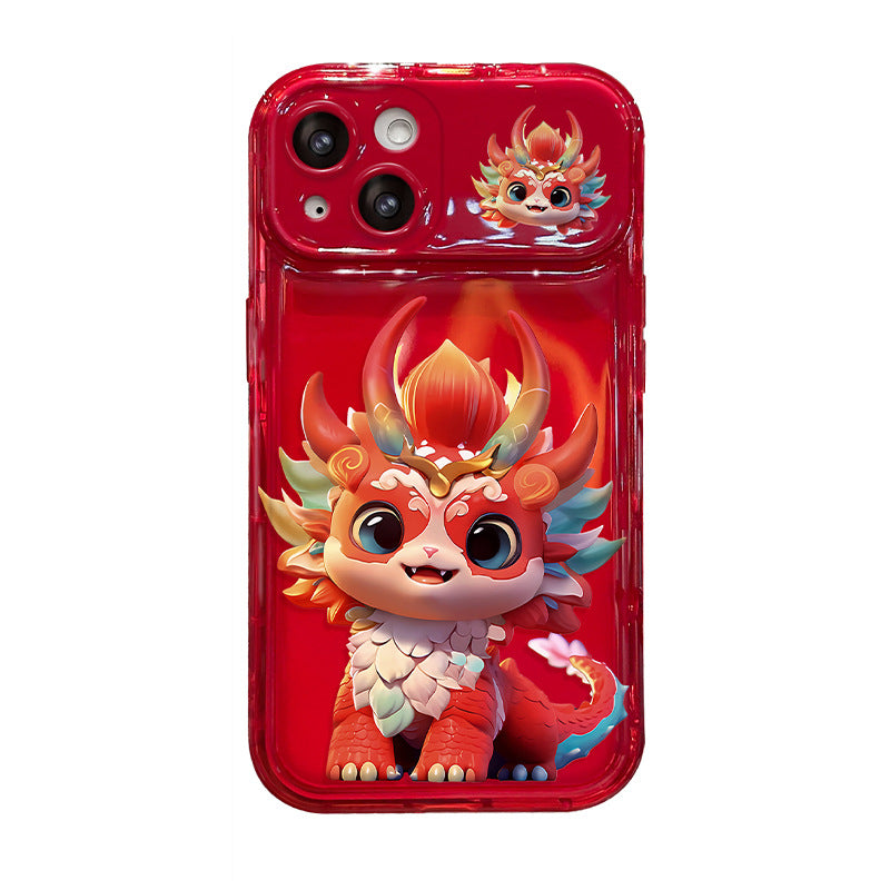 New Year Colorful Fortune Dragon Flip Mirror Stand iPhone Case