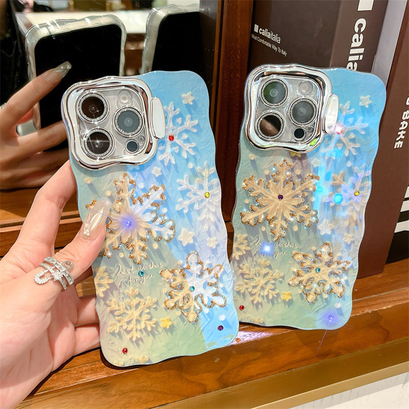 Apple blue light rhinestone snowflake phone case
