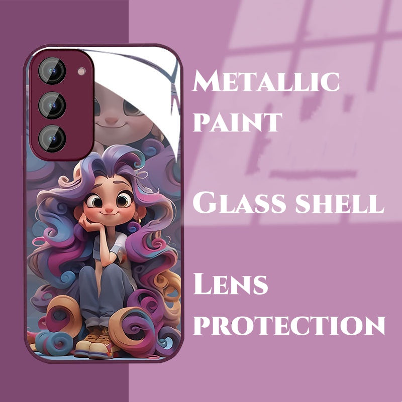 Creative three-dimensional curly hair girl all-inclusive glass phone case