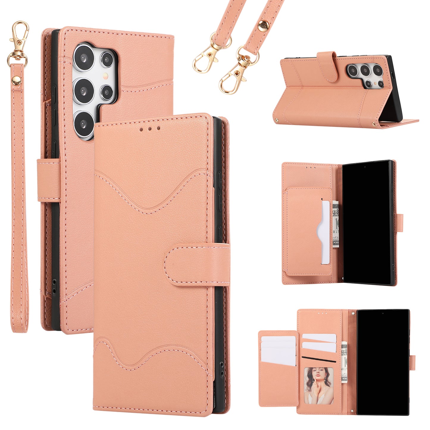 Leather Case Multi-Card Slot Crossbody Lanyard Flip Phone Case