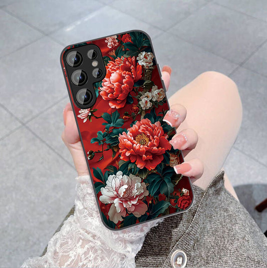 Popular red peony flower for Samsung glass phone case