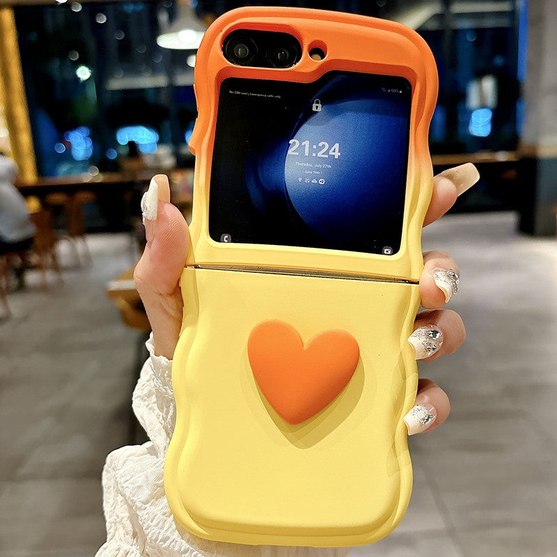 Gradient solid color simple heart mobile phone case suitable for Samsung Z flip