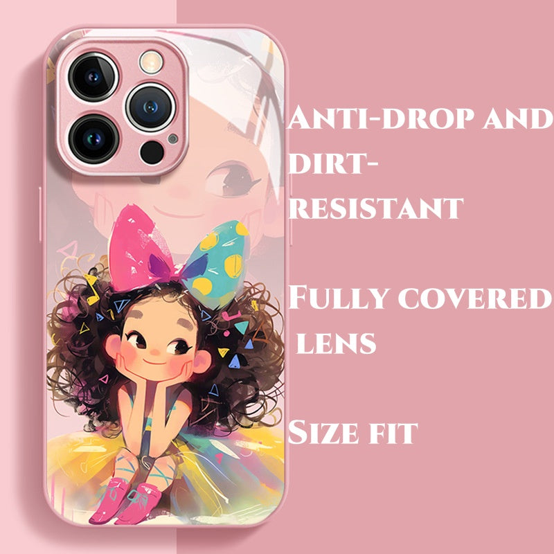 Graffiti Color Girl Glass Full Cover Phone Case