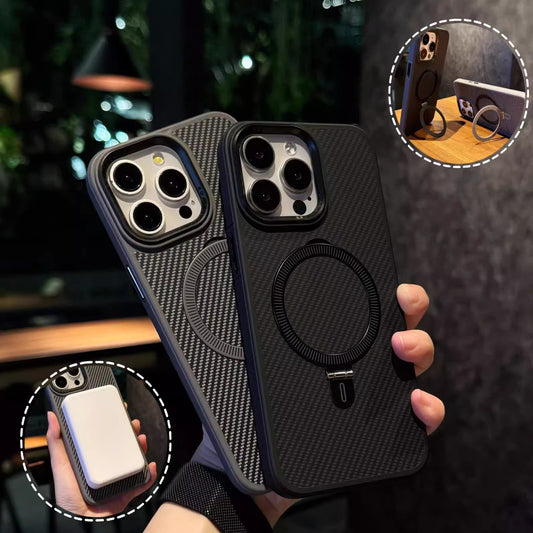 Carbon fiber PC magnetic bracket anti-fall mobile phone case