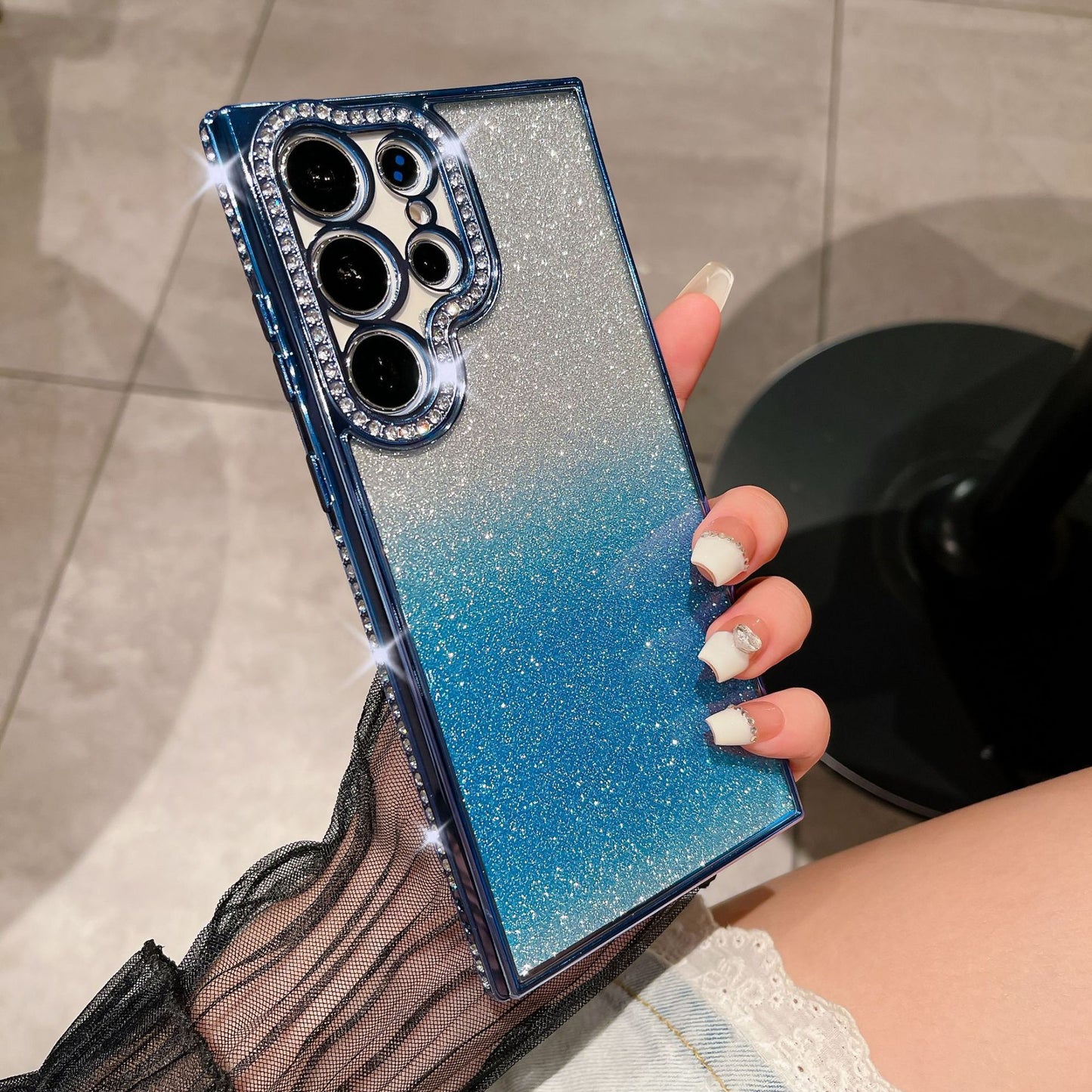 Rhinestone electroplating gradient glitter anti-fall mobile phone case