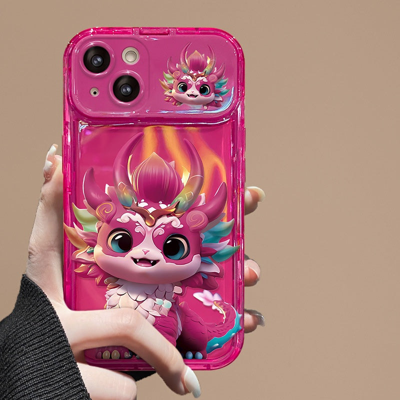 New Year Colorful Fortune Dragon Flip Mirror Stand iPhone Case