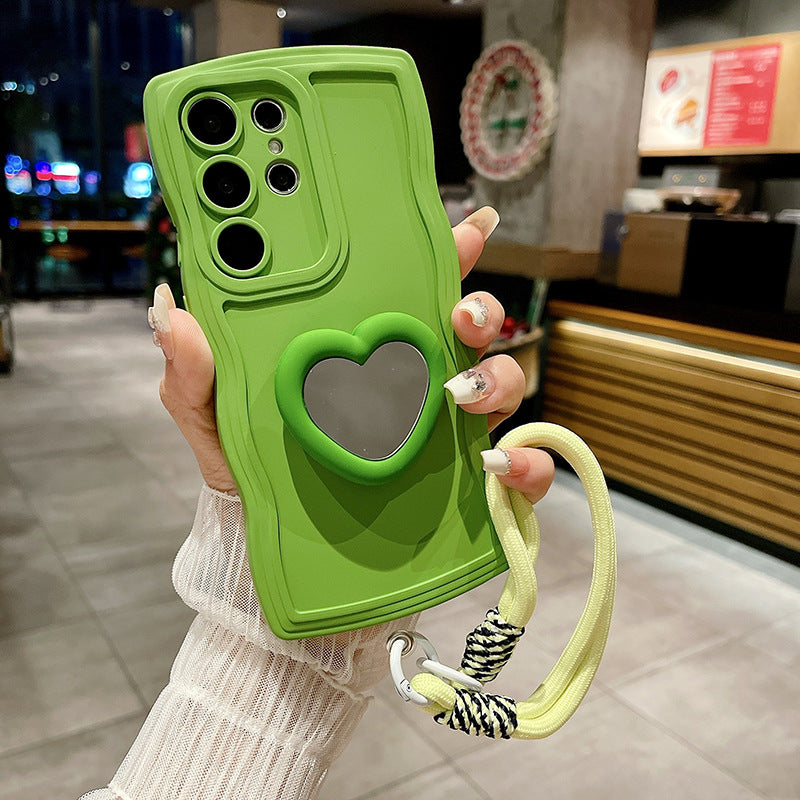 Fully covered anti-fall mirror bracket liquid silicone mobile phone case for Samsung Galaxy S/A