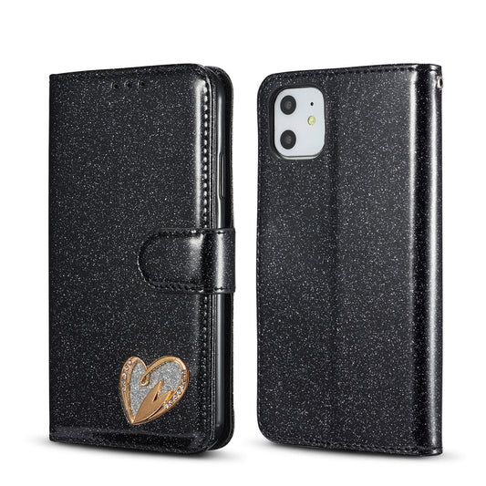 Fashion brand love glitter flip leather phone case