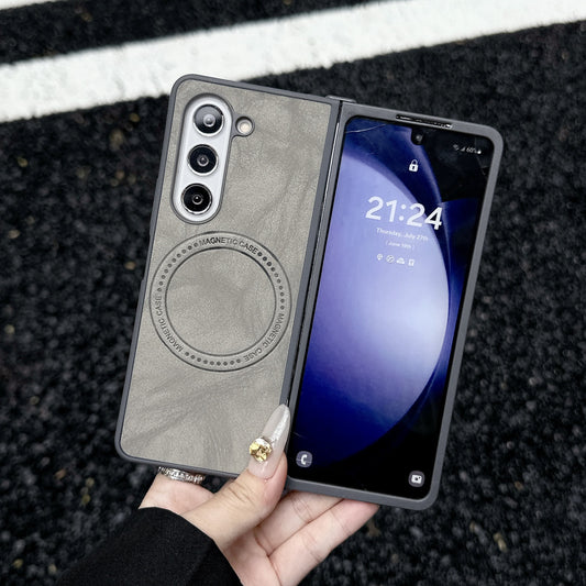 Magnetic Wireless Charging Sheepskin Leather Protective Cover For Samsung Z Fold
