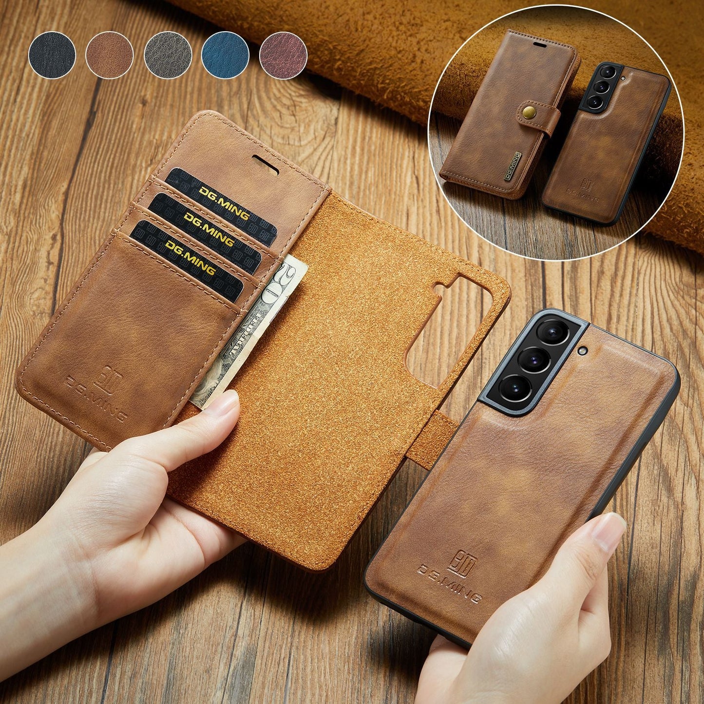 High-grade magnet split leather case 2-in-1 wallet protective leather case mobile phone case