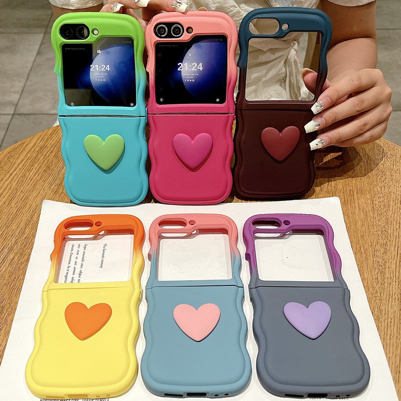 Gradient solid color simple heart mobile phone case suitable for Samsung Z flip