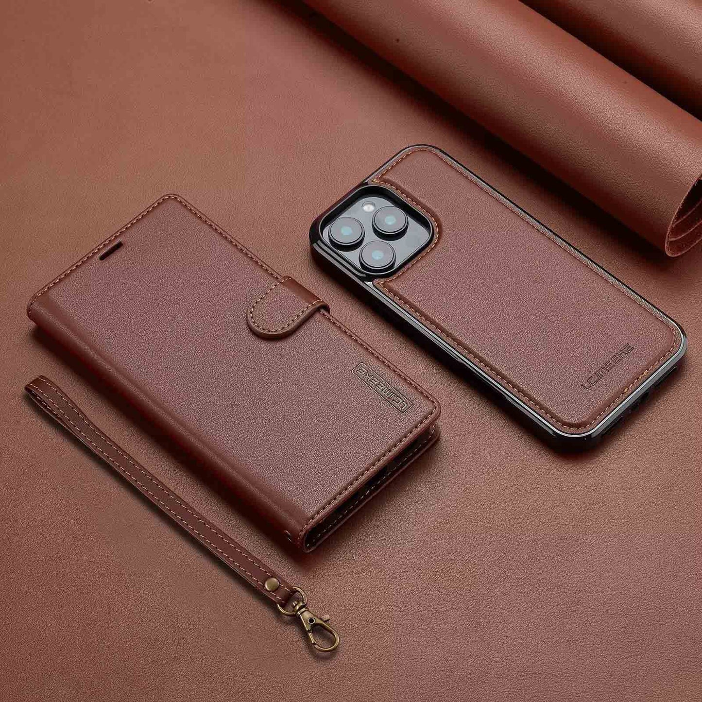 All-in-one leather flip phone case