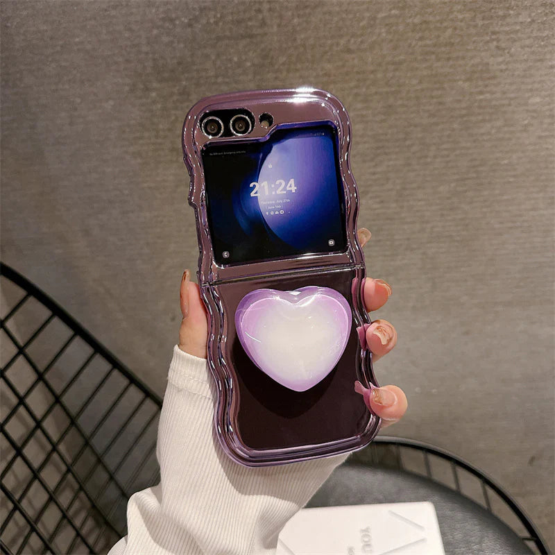 Luxury Heart Stand Plating Wave Edge Phone Case For Samsung Galaxy Z Flip Series