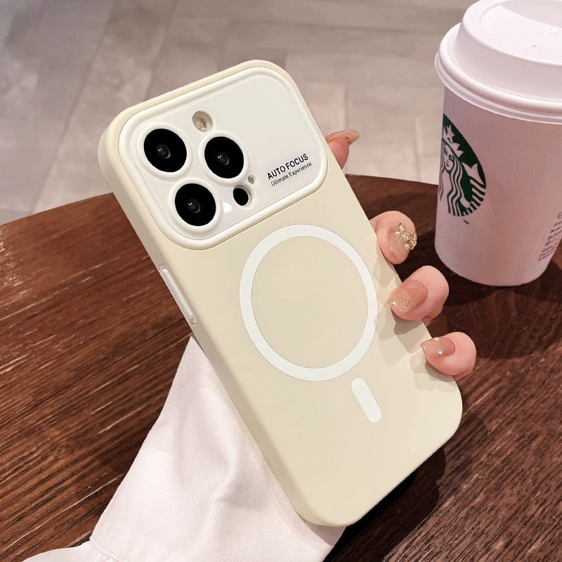 Skin-feel large window liquid silicone magnetic phone case