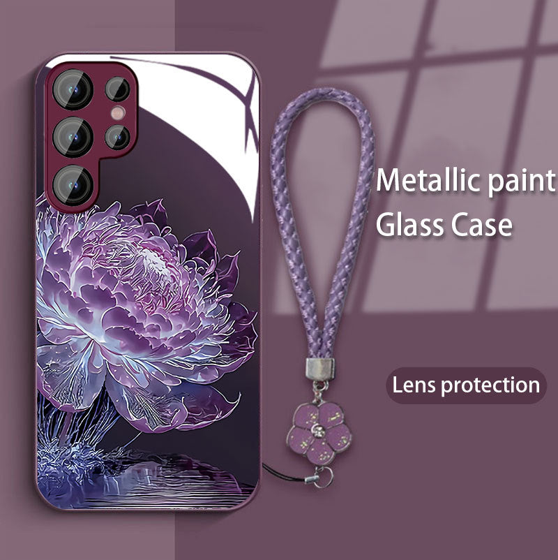 Crystal Girl White Lotus Metallic Paint Glass Phone Case