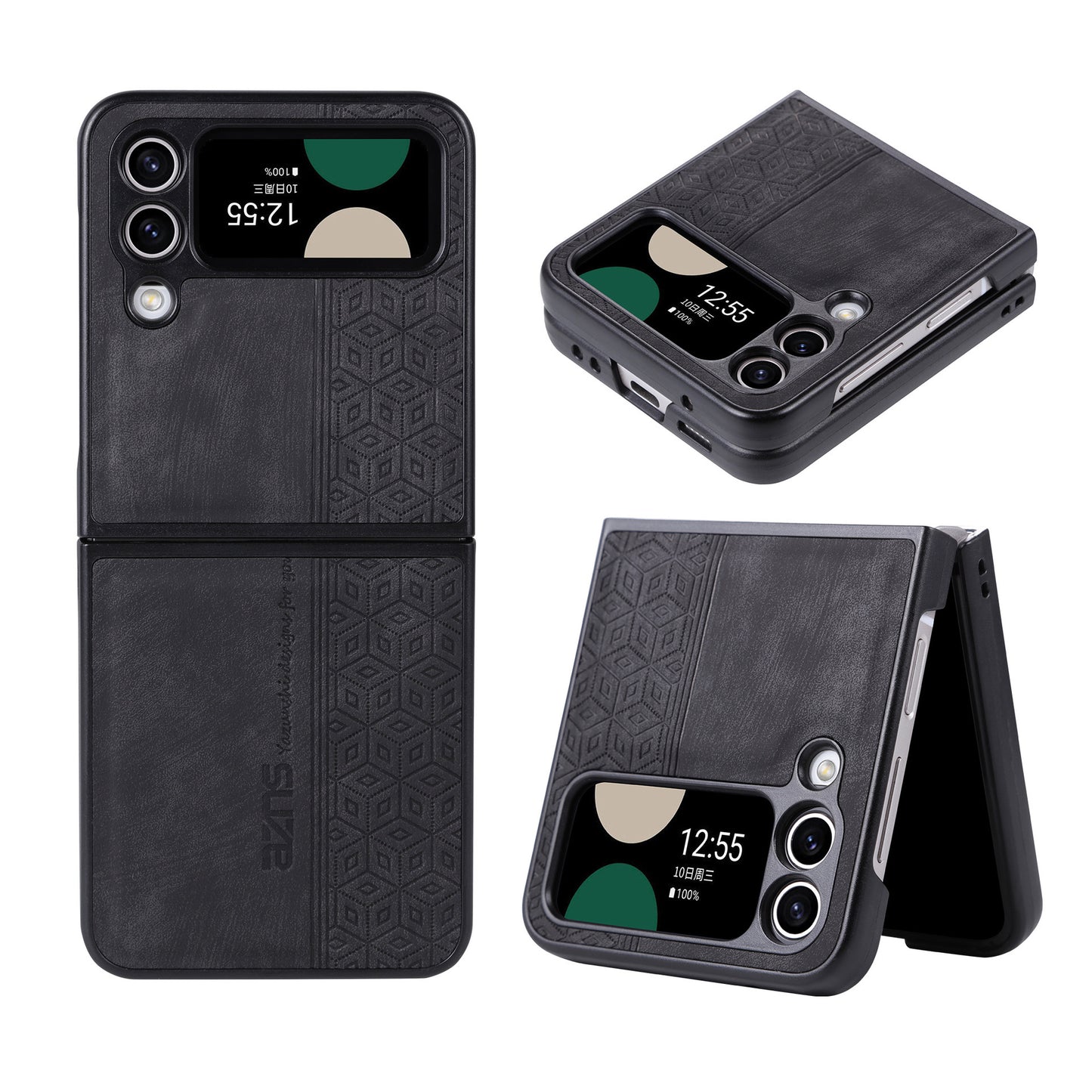 Three-dimensional embossed retro skin-feel leather folding screen mobile phone case