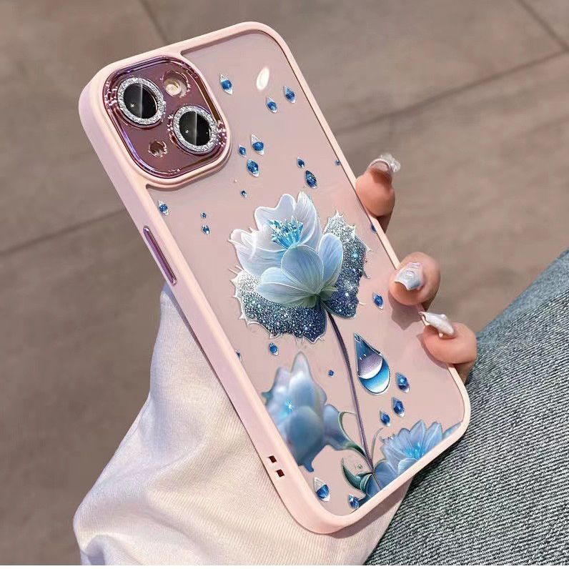 Blue floral all-inclusive diamond lens film phone case