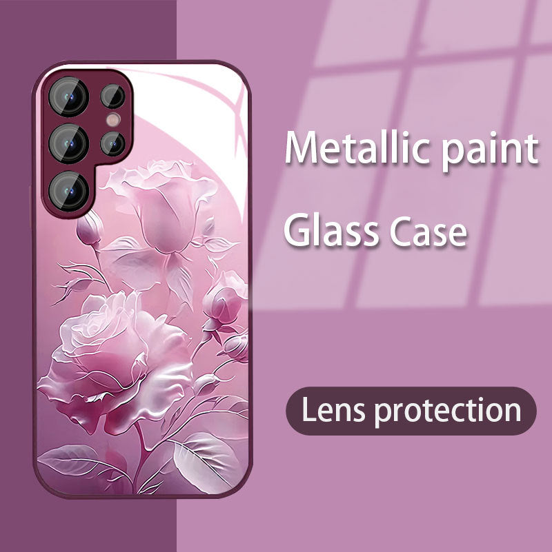 Hot ins pink rose glass phone case