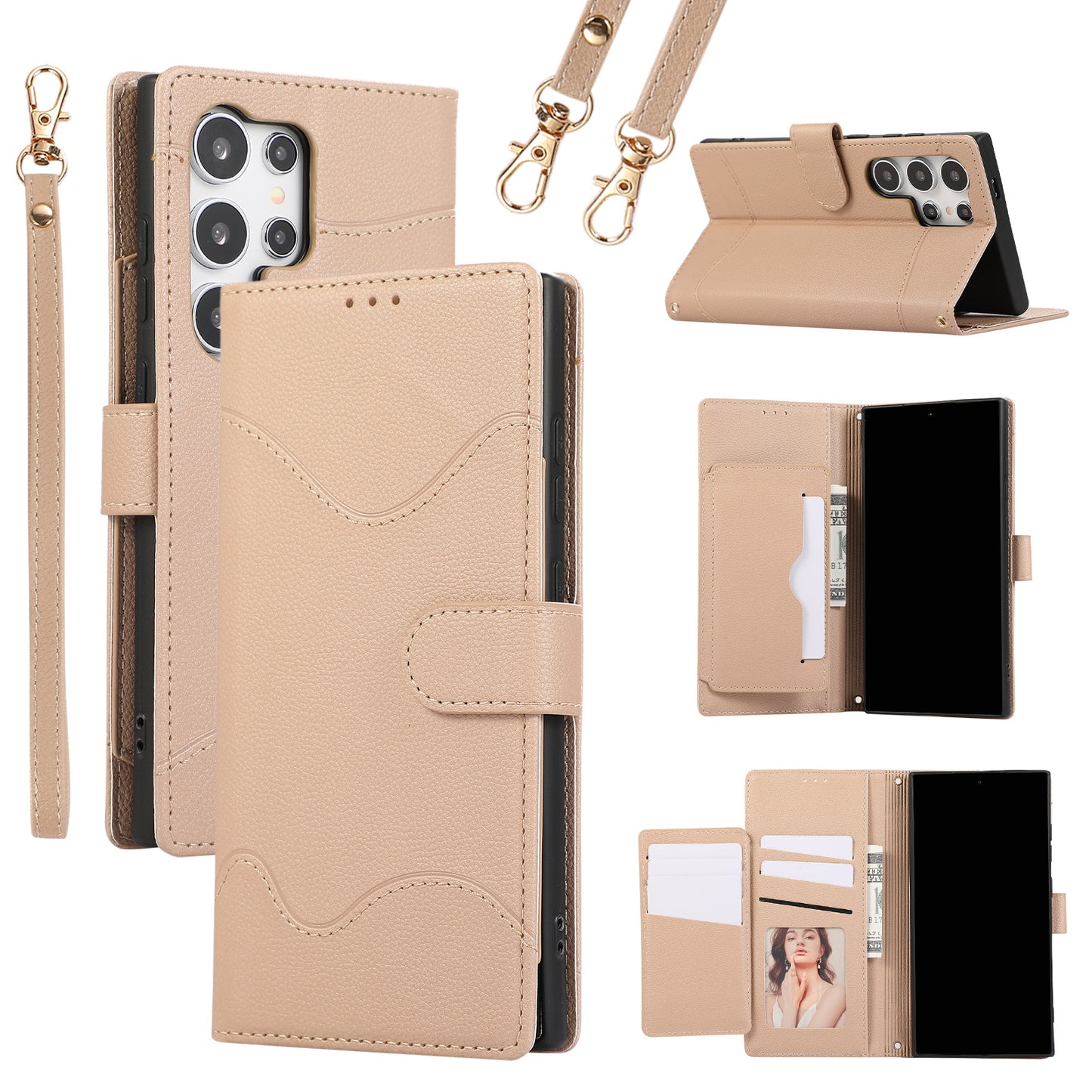 Leather Case Multi-Card Slot Crossbody Lanyard Flip Phone Case