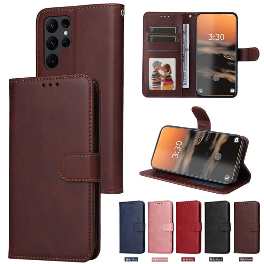 Samsung Calfskin Texture Three Card Photo Frame Card Magnetic Insert Phone Case A Series