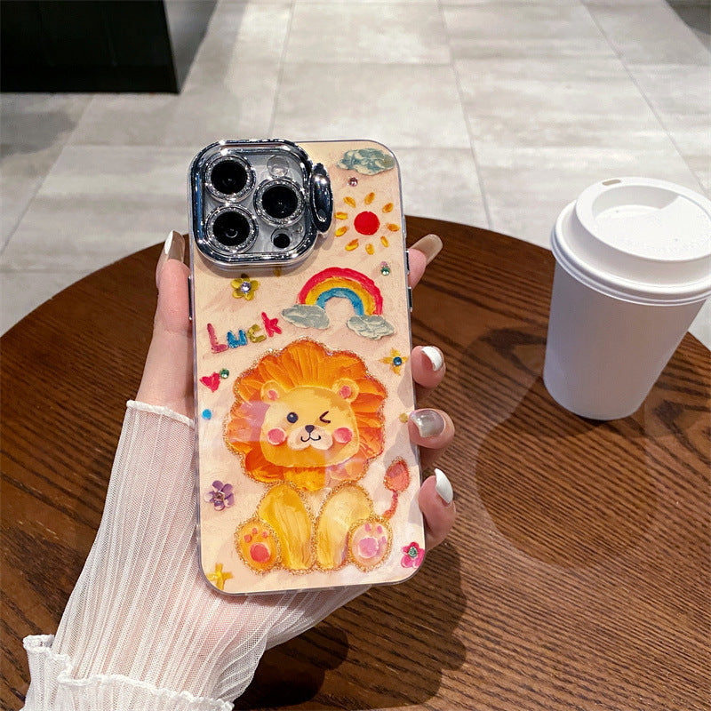 Cartoon lion rabbit rhinestone mobile phone case suitable for Apple 11/12/13/14/15 series