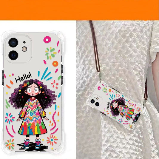 Explosive Hair Girl Crossbody Lanyard Transparent Phone Case