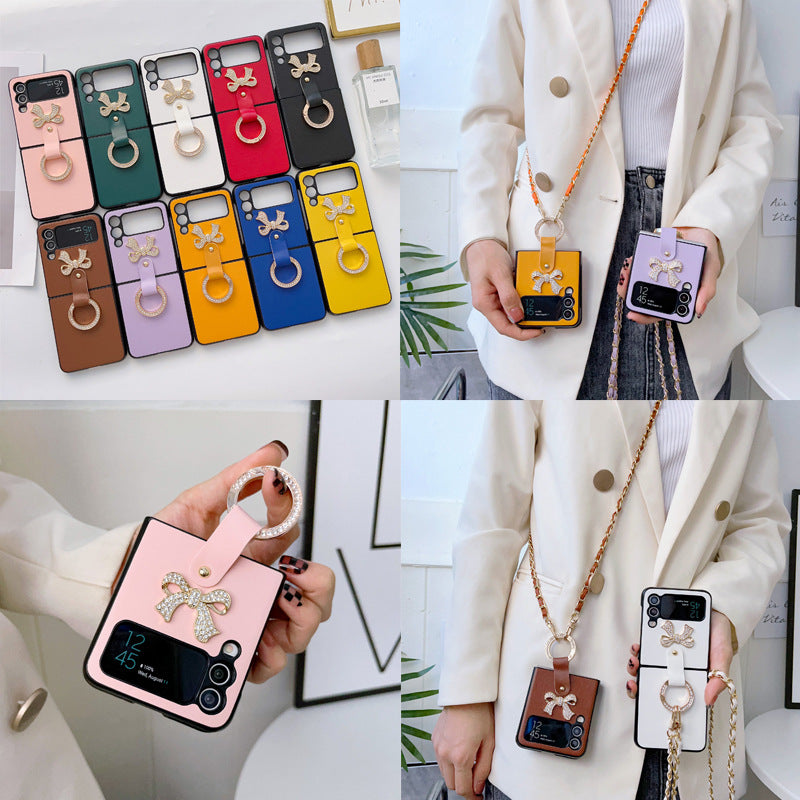 Suitable for Samsung Galaxy z flip3/4 diamond ring bow crossbody mobile phone case